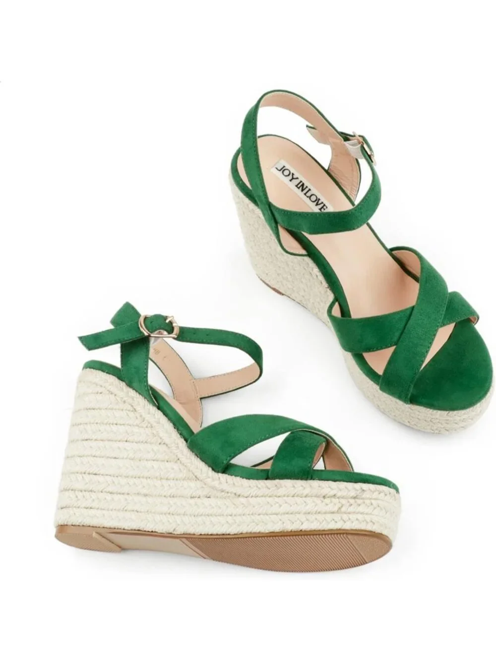Women's Green Espadrille Wedge Sandals Platform Ankle Strap Open Toe Heels